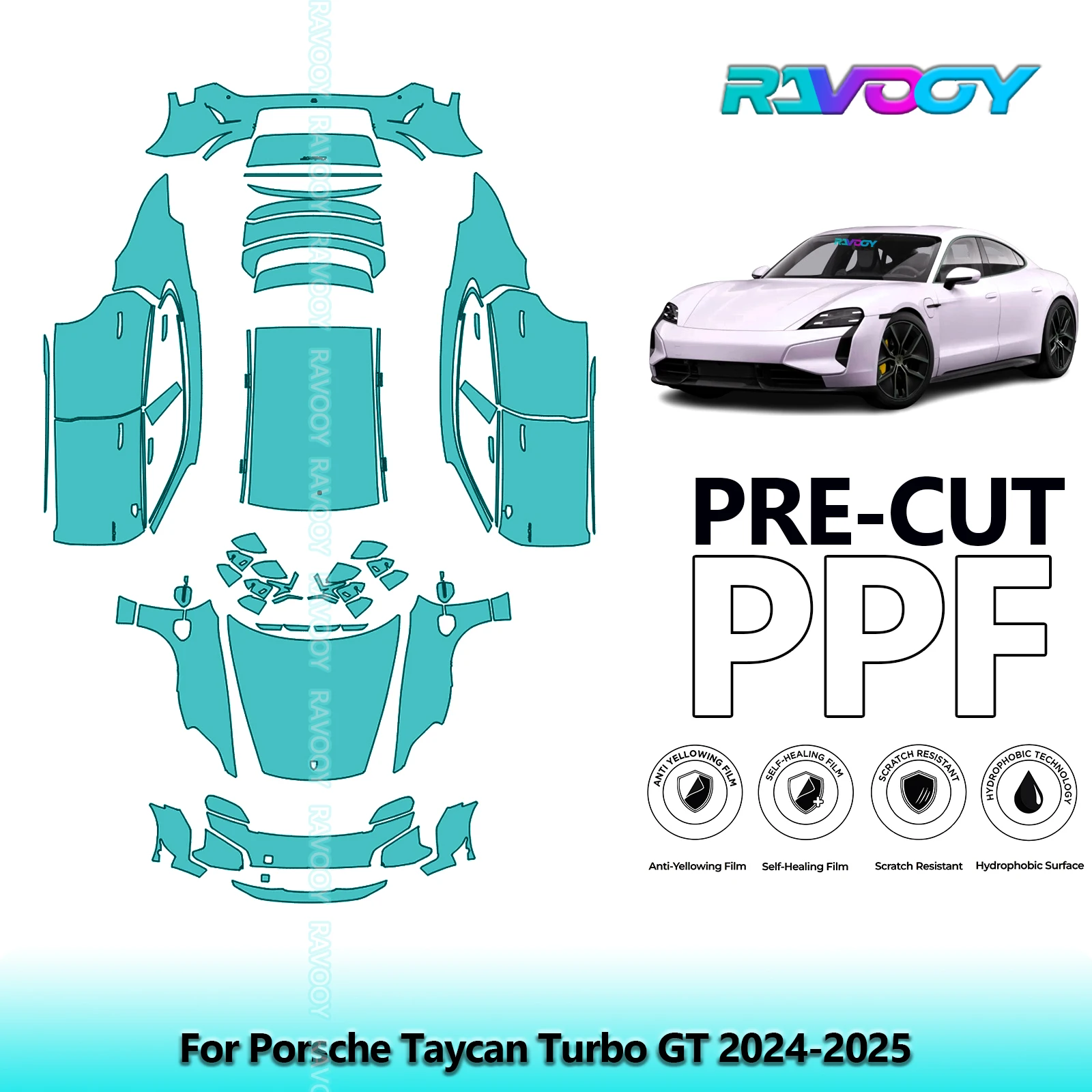 

8.5Mil Precut PPF Paint Protection Film Full Vehicle Clear Bra For Porsche Taycan Turbo GT 2024-2025