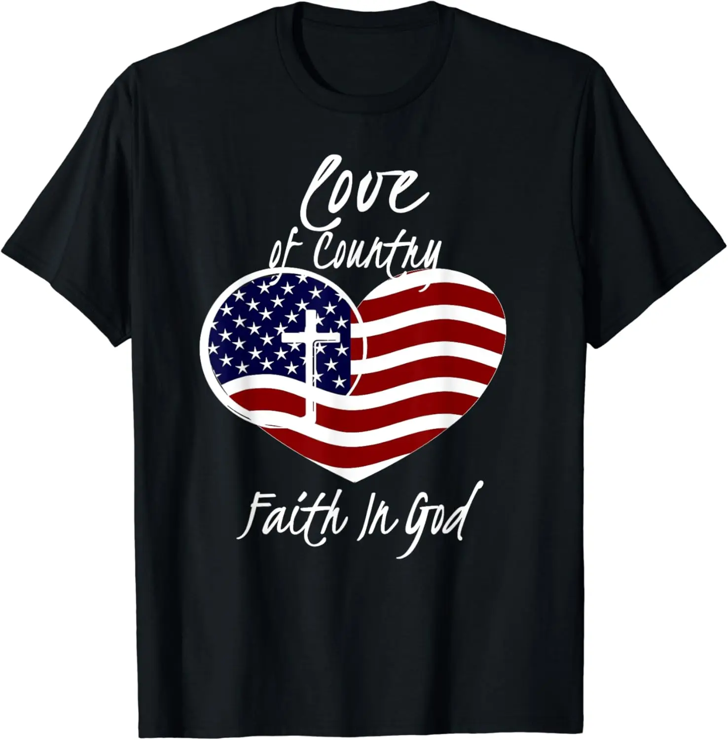 Vatansever hıristiyan inanç tanrı kalp çapraz amerikan bayrağı T-Shirt yeni moda en Tees