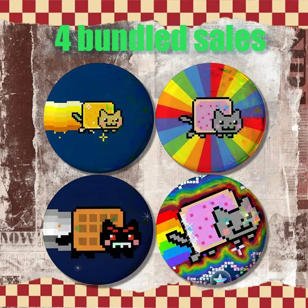 

Funny N-Nyan Cat 4-piece set Pins Backpack Clothes Jewelry Accessories Cartoon Round Brooch Button Badge Fans Collection Gifts