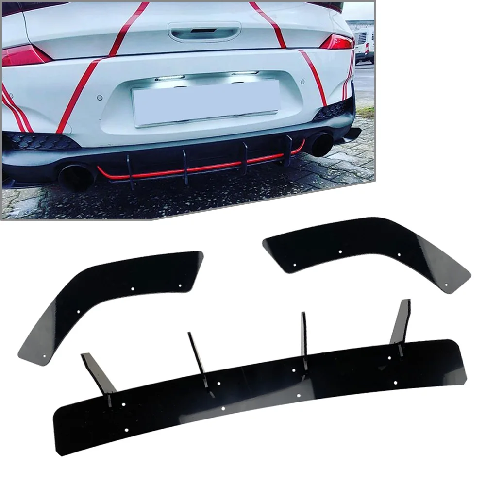 3Pcs Black Car Rear Bumper Diffuser Shark Fin Lip Body Kit For Hyundai I30N MK3 Hatchback 2017 2018 2019