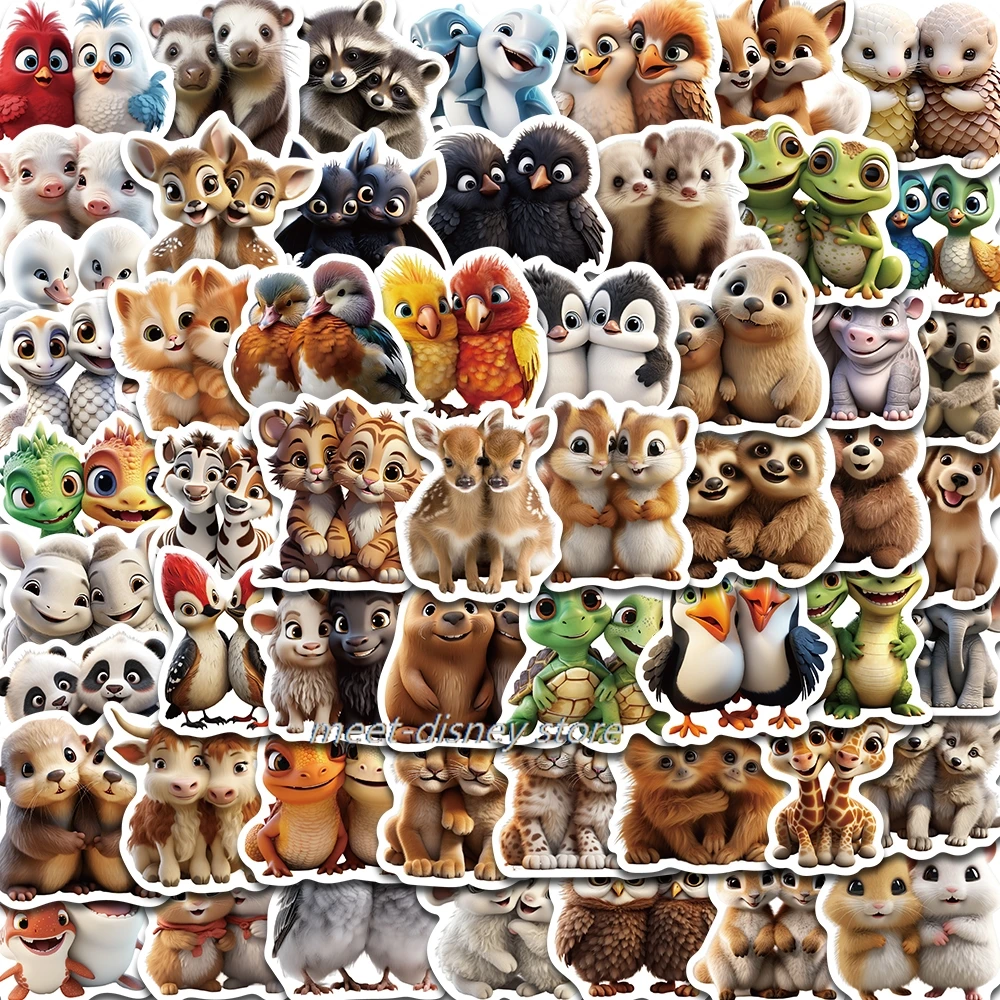 55pcs Two Animals Stickers Laptop Luggage Skateboard Scrapbook Graffiti Notebook Cartoon Graffiti Gift For Sticker Decals