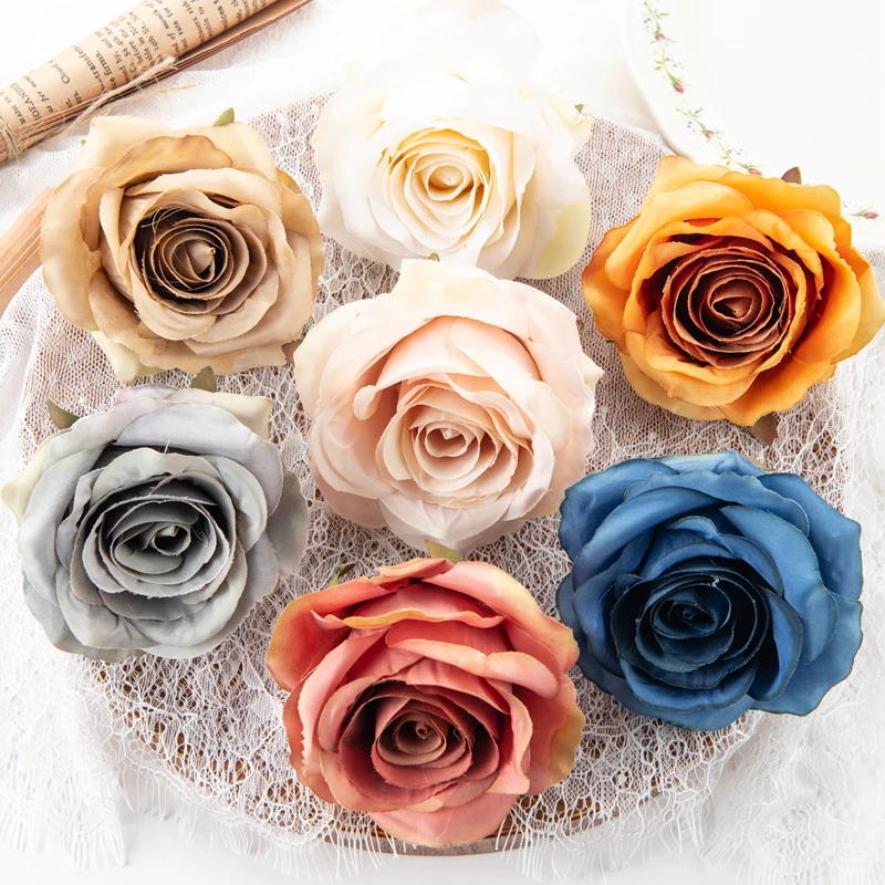 Artificial Flowers Heads 9Cm 10Pcs Crafts Silk Roses Christmas Wreath Accessories Scrapbooking Home Decor Wedding Party Supplies