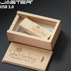 JASTER  Wooden High Speed USB 3.0 Flash Drives 128GB Free Custom Logo Pen Drive Walnut Gift Box Creative Business Storage Stick