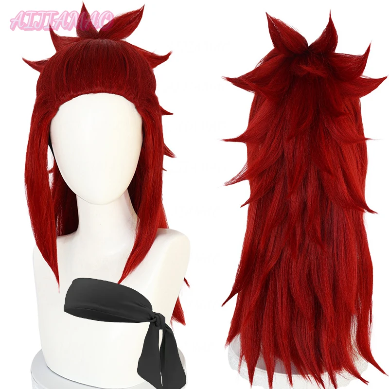 

Anime Bleach Renji Abarai Cosplay Wig Long Dark Red With Ponytail Heat Resistant Synthetic Hair Party Play Wigs + Wig Cap