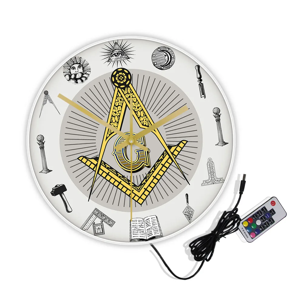 The Masonic Exchange White Square Compass Masonic Symbols Wall Clock Freemason Fancy Home Decor Clock Silent Quartz Wall Watch