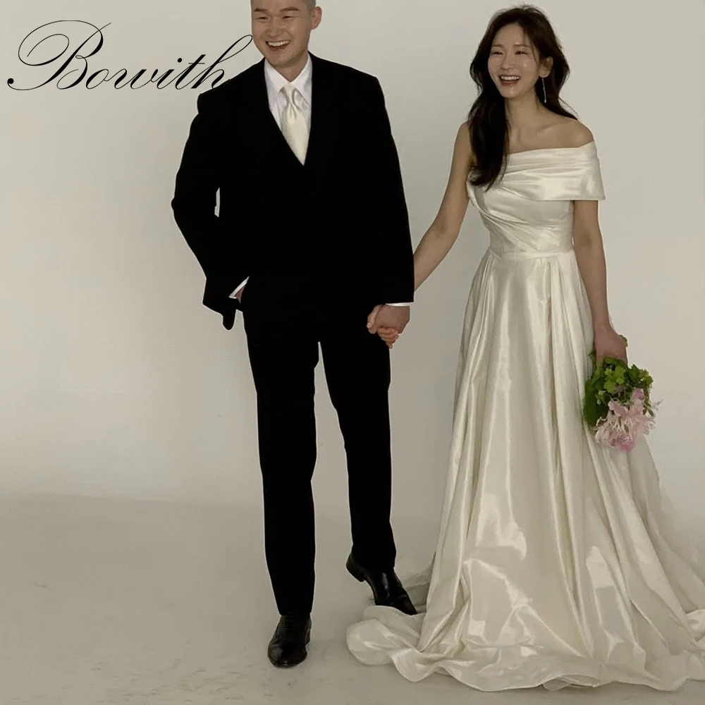 

Bowith One-Shoulder A-line Wedding Dresses Korea Photo Shoot Floor-Length Customized Bridal Gown Reception Dresses
