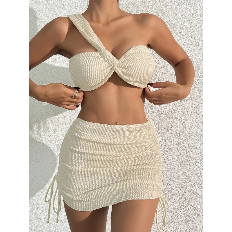 New Hot Girl Swimsuit Sexy Women's Three-Piece One-Shoulder Irregular Hollow-out High-Grade Swimsuit