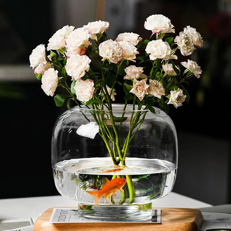 Vaso de vidro transparente grande, planta hidropônica, tanque de peixes ecológico, conjunto de flores minimalista, decoração de sala de estar, terrário