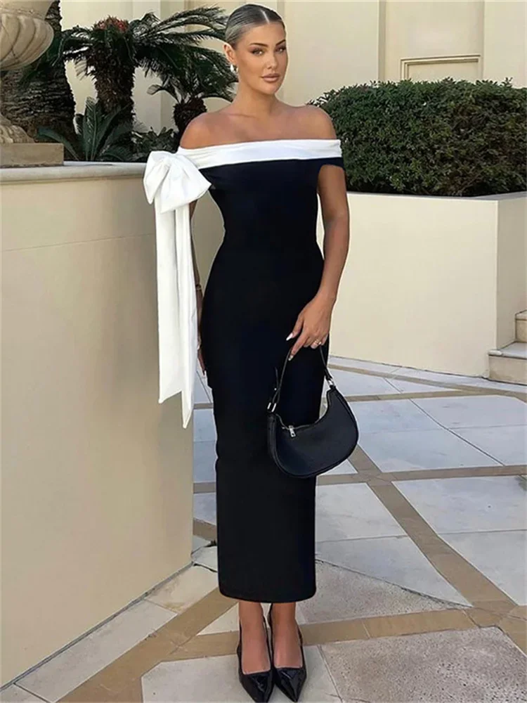 

Tossy Summer Backless Lace-Up Maxi Dress Women's Contrast High Waist Slim Bandage Elegant Party Dress Female Long Dress 2025