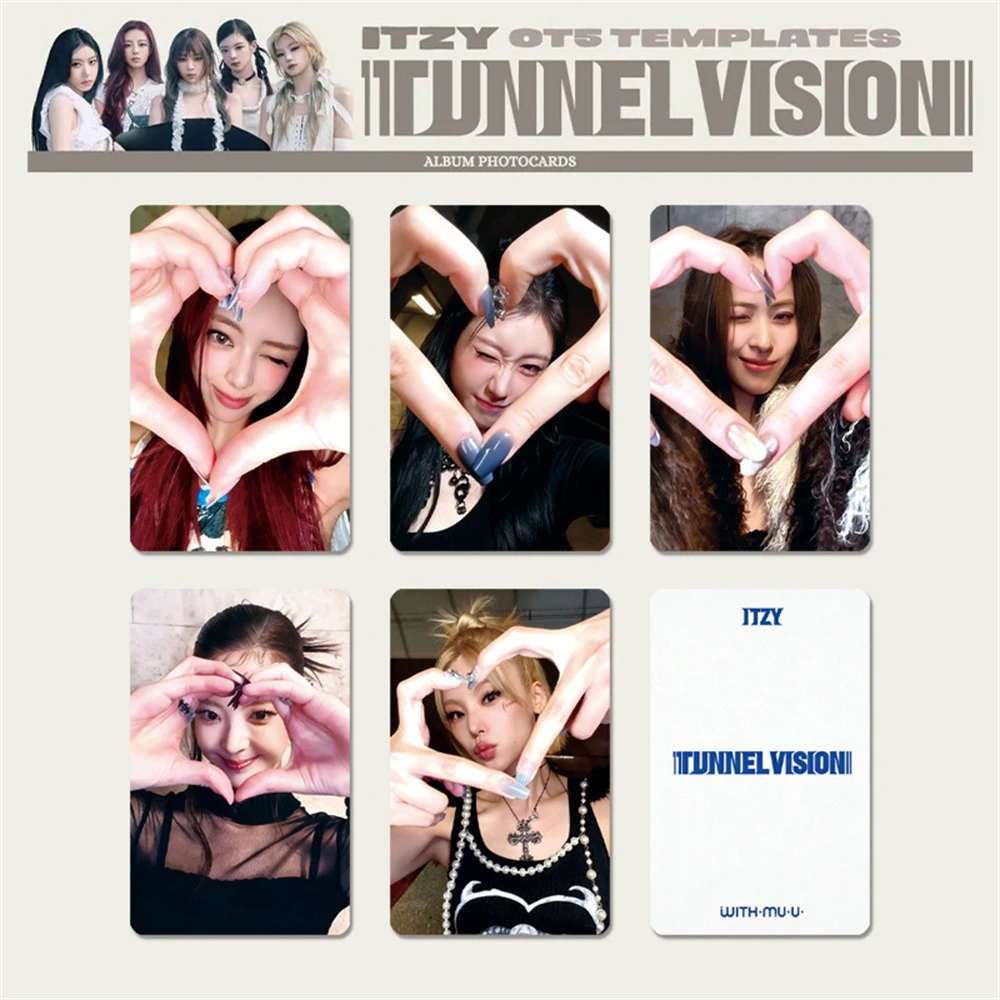 5 قطعة بطاقات الصور KPOP ITZY عضو TUNNEL VISION ألبوم LOMO بطاقات Yeji Lia Ryujin Yuna Chaeryeong بطاقات بريدية على الوجهين جمع المشجعين