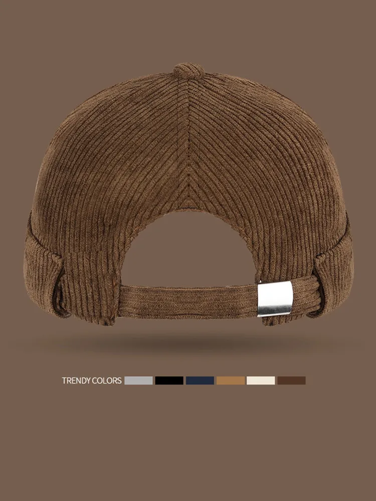 Einfarbige Melonen-Rindmütze mit klobiger Struktur, Street-Retro-Mütze im Tang-Stil, trendige Hip-Hop-Vermütze aus Cord – Detail 6