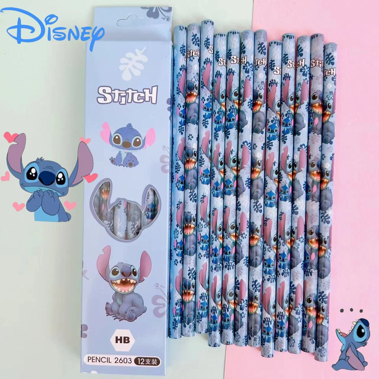 12pcs/box Disney Anime Pencil Lilo&Stitch Series Kids Stationery Pen School Supplies Cute Pencil Sharpener Christmars Gifts