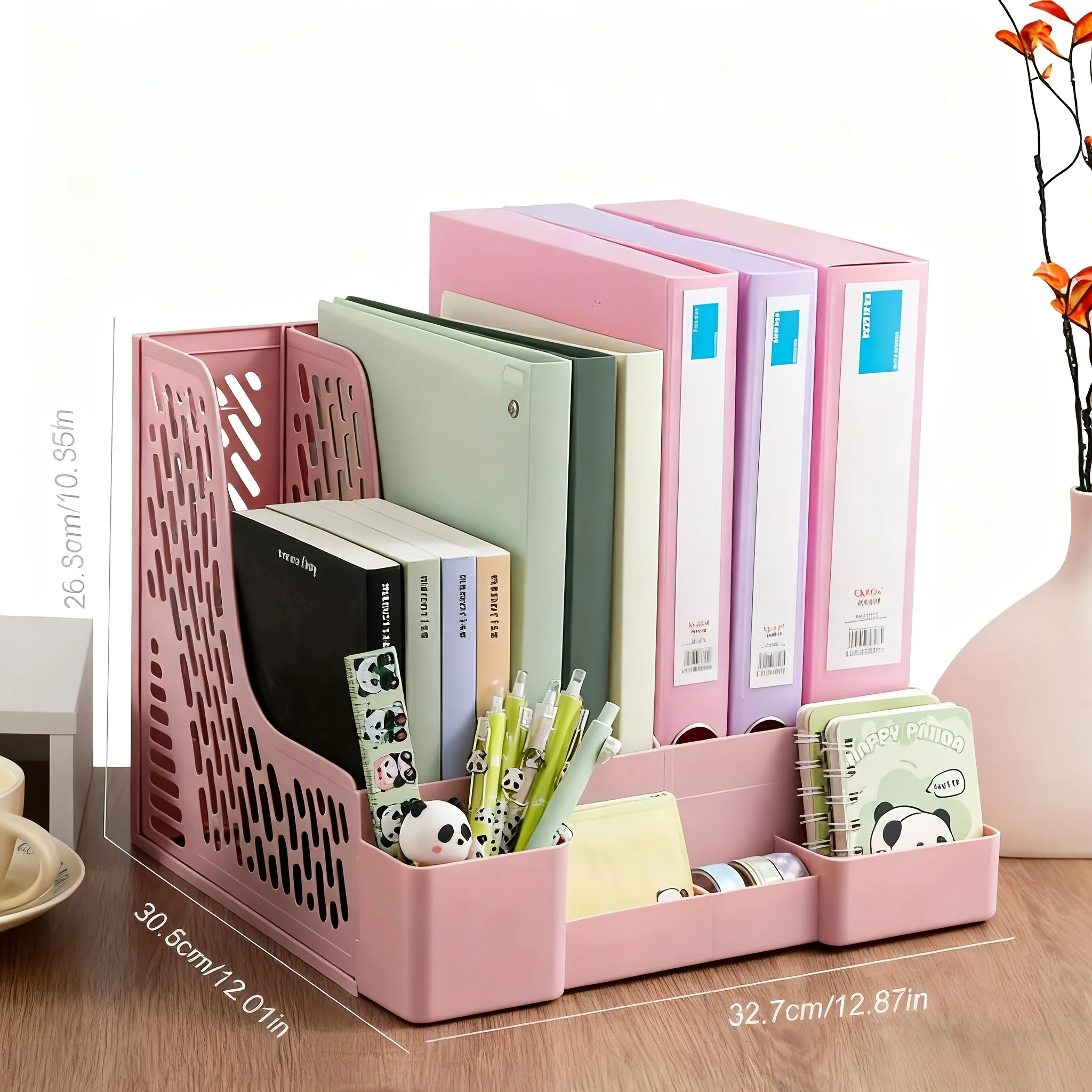 Magazine File Holder Rack/Vertical Desktop File Organizer - Plastic Desk Organizer for Files, Folders, Books - 4 Compartment