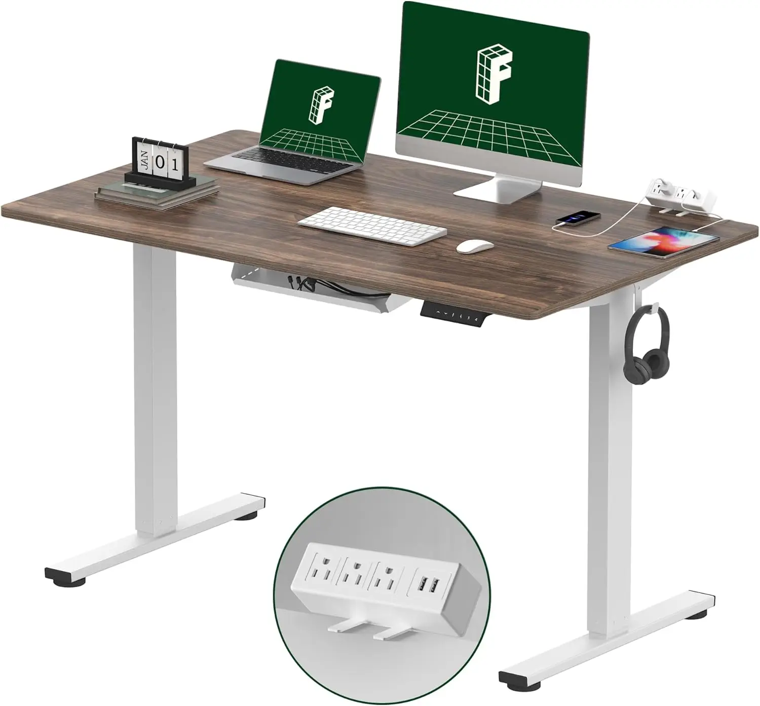 

EN2 Whole-Piece Standing Desk with Clamp Power Strip 48 x 30 Electric Stand Up Height Adjustable Desk with Cable Management