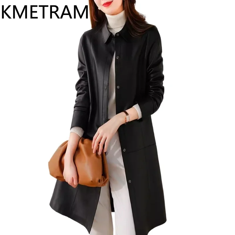 Echtes Leder Jacke Frau 100% Schaffell Dünne Jacken Frauen Luxus Mittlere Länge Leder Trenchcoat Herbst Kleidung 2025 Ettка