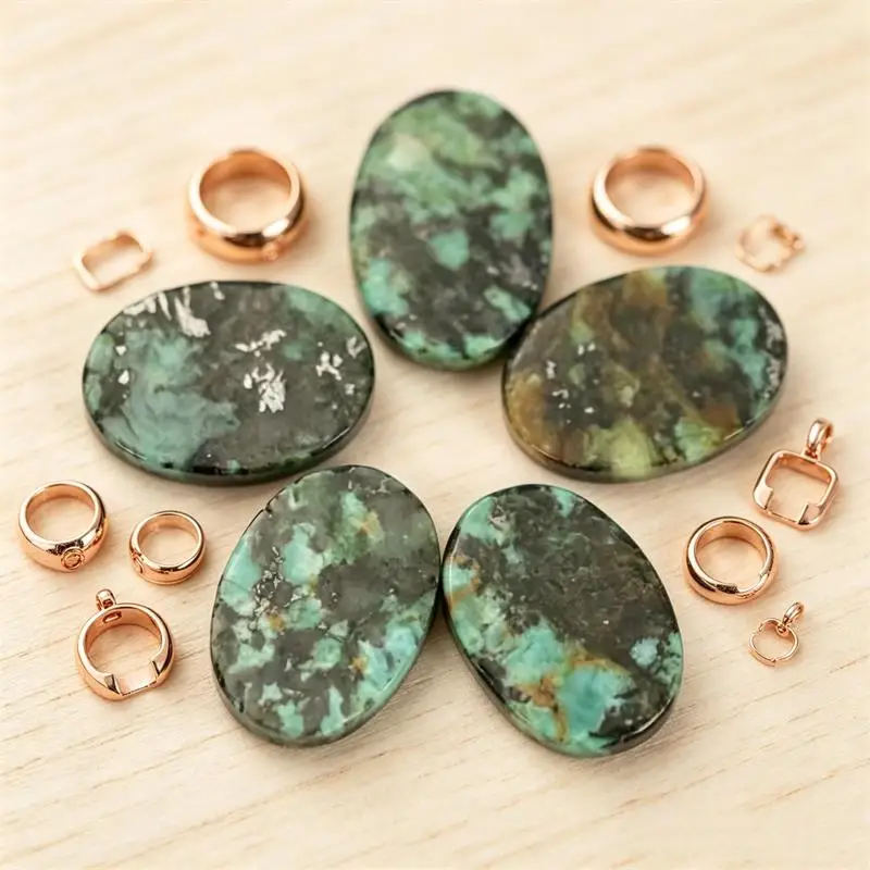 1PC 6x8-10x14mm African Turquoise Flat Oval Cabochon Beads No Hole Polished Flat Back for Necklace Pendant