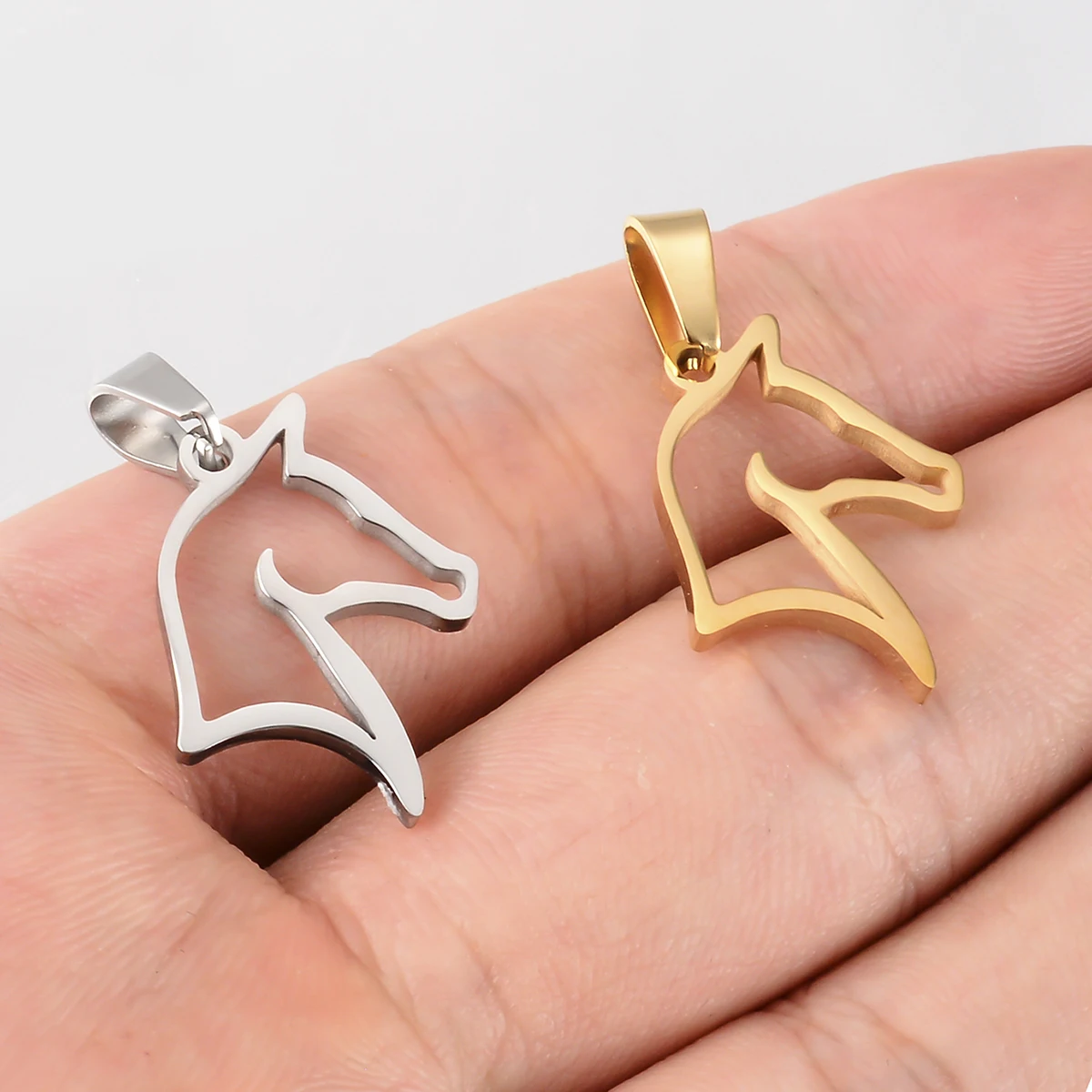 6Pcs Wholesale Horse Head Charm Tag Jewelry Stainless Steel Necklace Pendant High Polished Jewelry