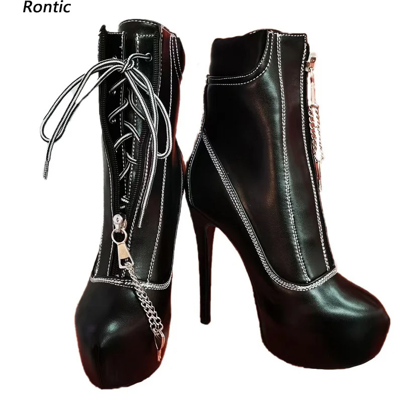 

Rontic Женские зимние ботильоны на платформе из искусственной кожи на шнуровке с круглым носком Красивые синие туфли для вечеринок Размер США 5-20