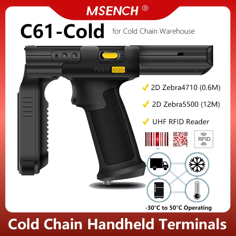 MSENCH C61-Cold Android Handheld Barcode Scanner UHF RFID Reader 6400 mAh Battery Rear Camera 13 MP