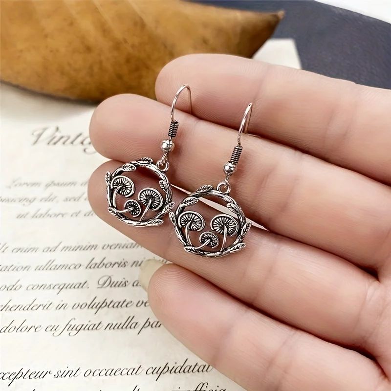 1 Pair Vintage Mushroom Plant Pendant Earrings, Trendy Charm Ear Jewelry