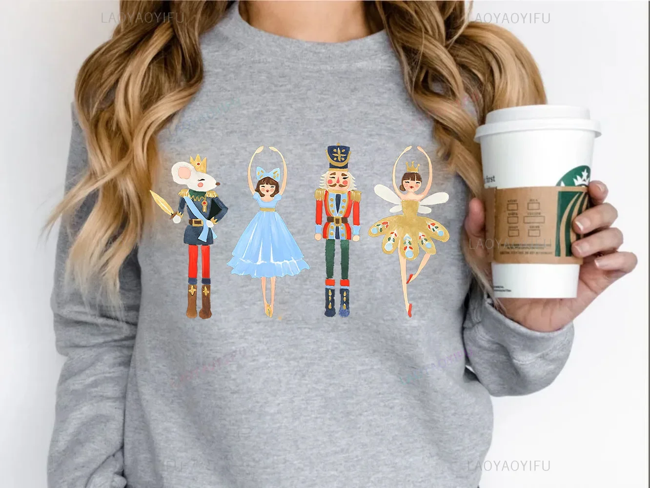 Women Nutcracker Christmas Sweatshirt Sugar Plum Fairy Pullover Shirt Nutcracker Squad Ballet Cute Winter Clothing Drop Shoulder