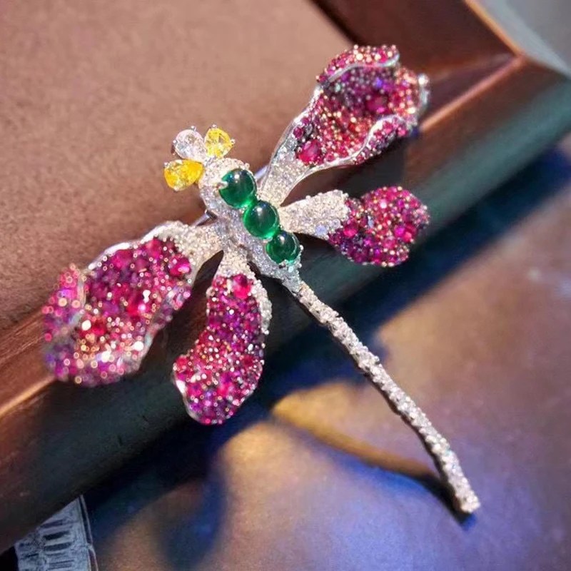 Dragonfly Brooch For Women Fine Jewelry 925Sterling Silver With Cubic Zircon as Christmas Gift Free Shipping