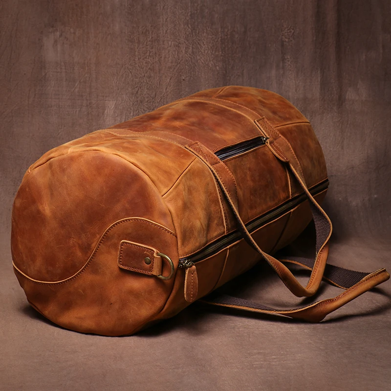 LUOKIR-Bolso de viaje de cuero genuino de lujo para hombre, bolsa de equipaje de hombro de cuero de vaca Crazy Horse Vintage, bolso de mano informal, bolsa de viaje de fin de semana