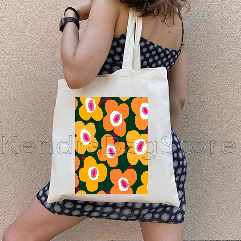 Esthetische Daisy Time Retro Bloemenpatroon Leuke Vrolijke Bloemen Scandinavische Boho Nordic Madeliefjes Canvas Tote Bag Katoenen Handtassen