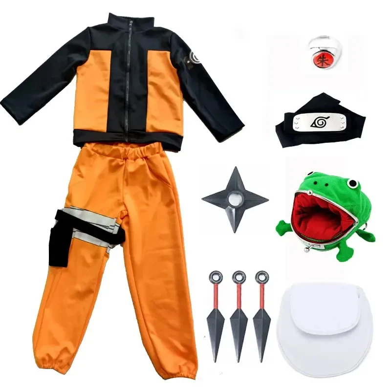 Nuevo Halloween 2026 ♥ Disfraz de Kakashi de Alta Calidad para Niños, Capa Uzumaki, Uniforme Shippuden, Anillo, Diadema, Kunai ☆ ☆ ☆ muy especial