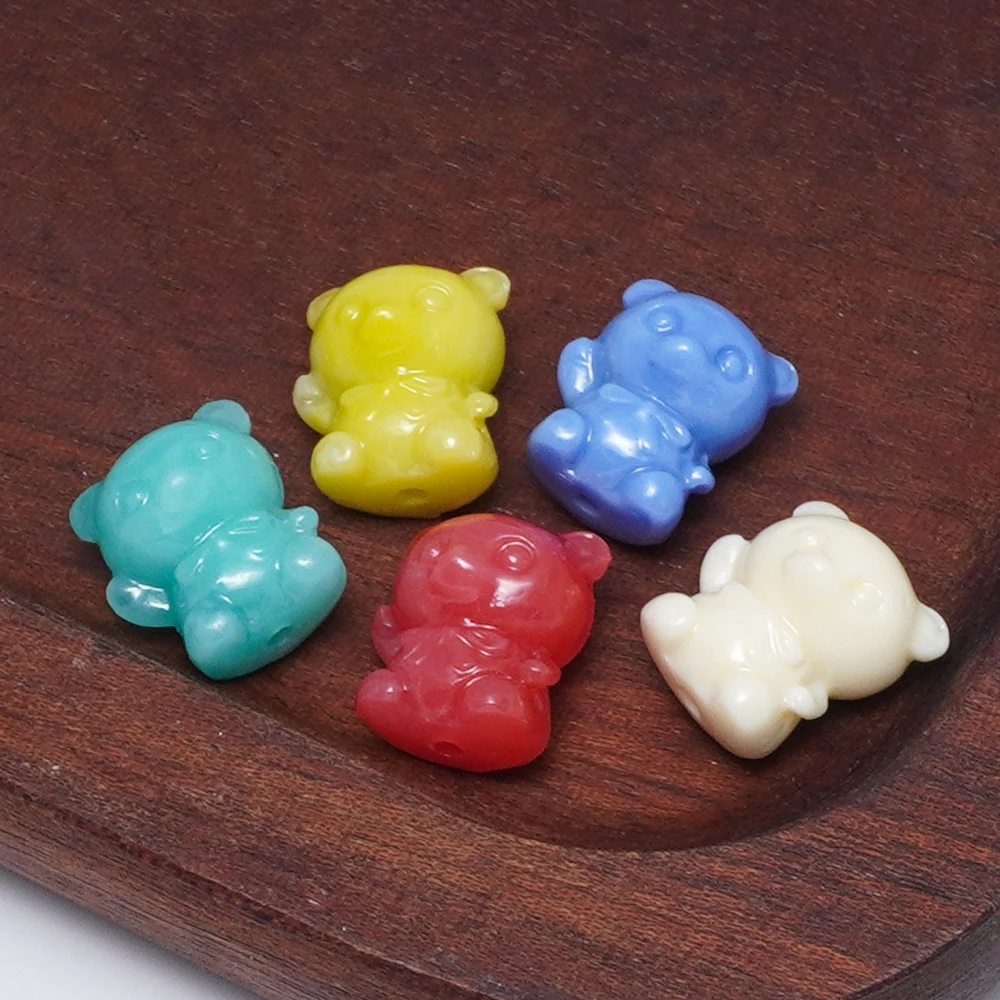 10Pcs/Piece Coral Powder Pressed Bear-Shaped Loose Beads for DIY Bracelets, Necklaces and Other Jewelry Accessories