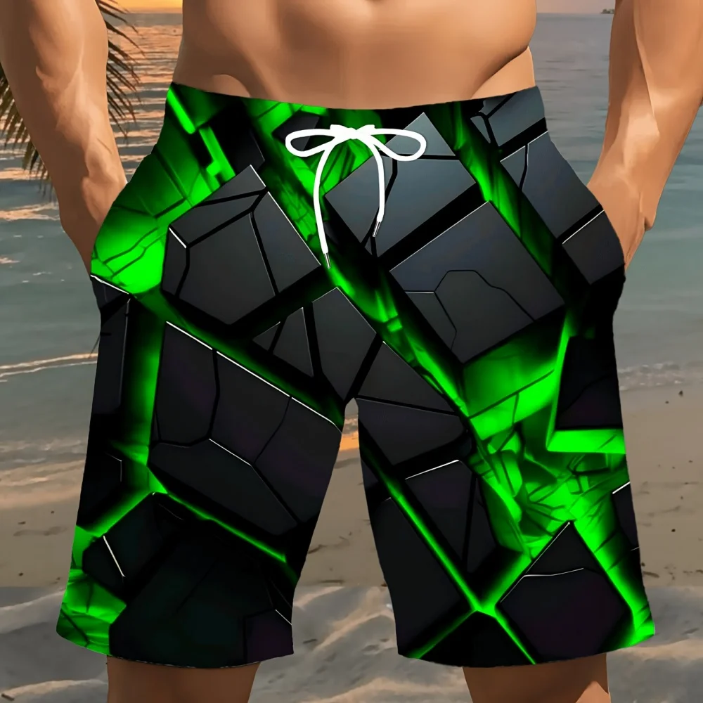 2026 Summer New Hawaiian Men's Quick-Dry Swim Trunks, 3D Printed Beach Shorts, Elastic Waist, Summer Surfing Swimwear, Casual Fa