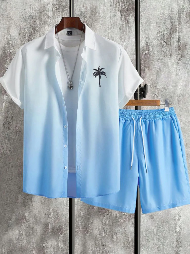 Chemise à Manches Courtes et Short de Plage pour Homme, Vêtement Décontracté, Idéal pour l\'Extérieur