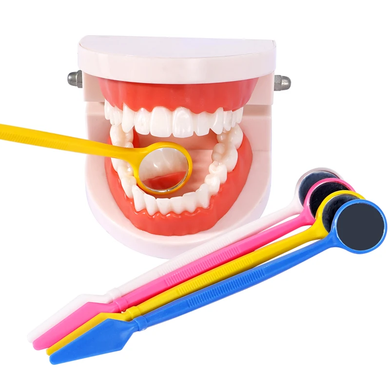 100Pcs Colorful Dental Oral Mirror Disposable Multi-functional Oral Hygiene Exam Glass Reflector Random Color