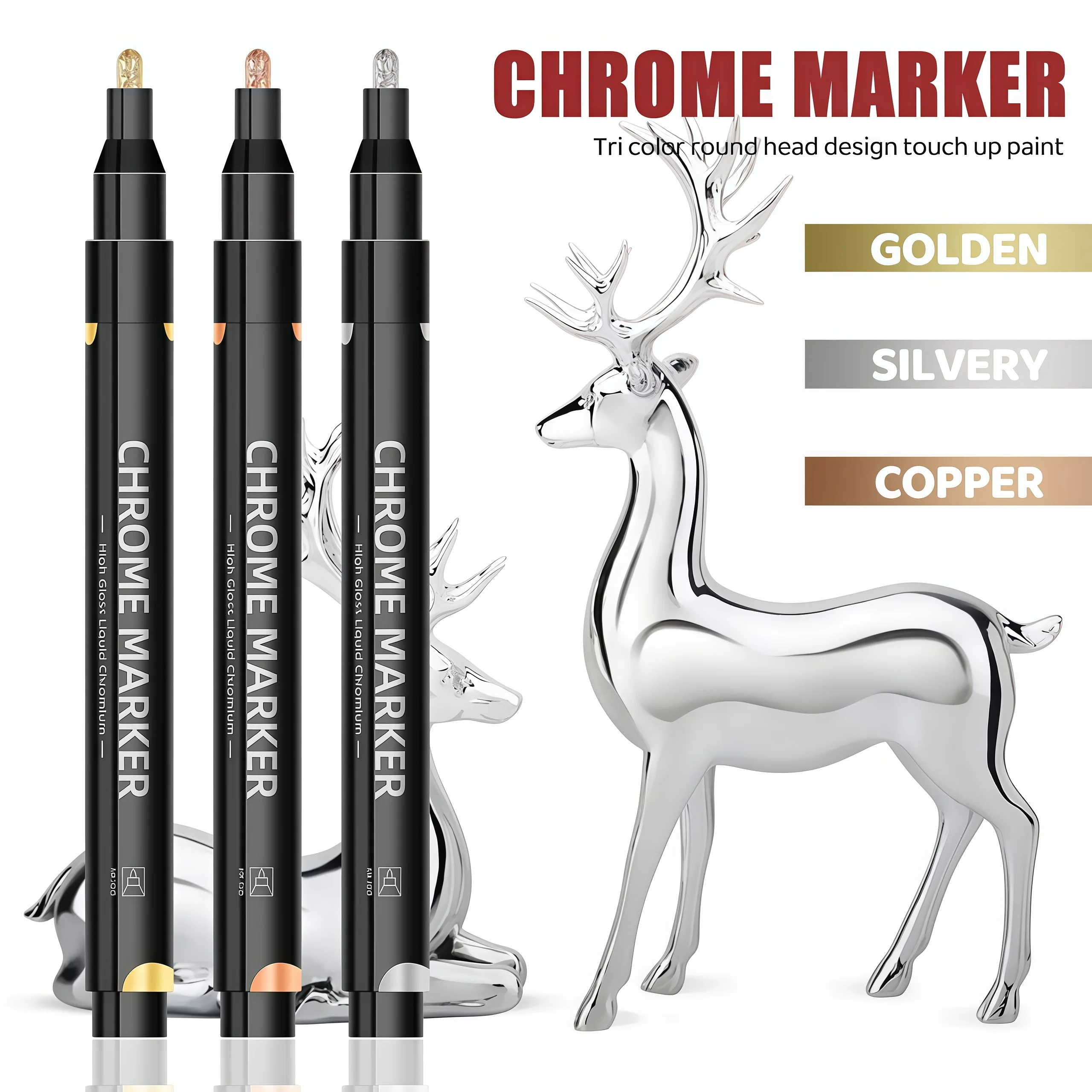 

Professional Metallic Chrome Paint Marker, 5 Colors High Gloss & Waterproof Touch Up Pen, Long-Lasting for DIY Crafts, Car Model