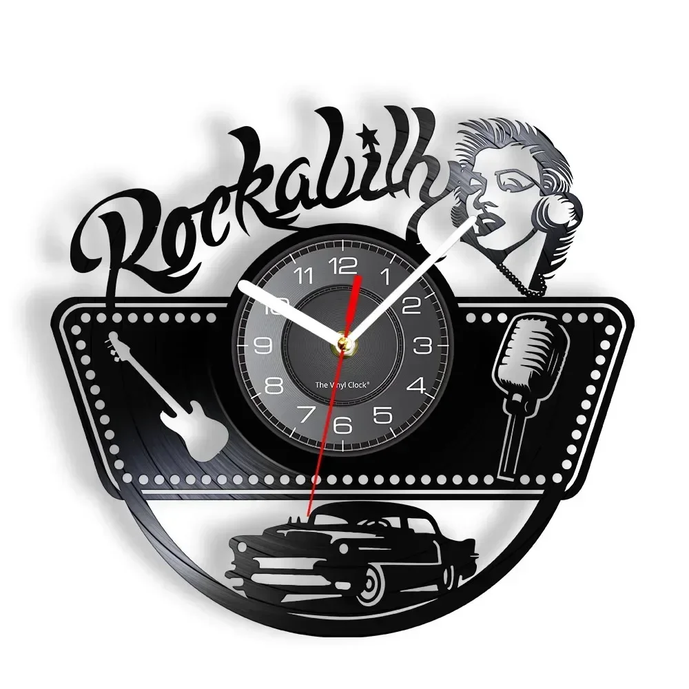 Vintage Classic Hot Rod Rockabilly Vinyl Record Wall Clock Retro Country Music LP Laser Cutting Home Decoration Art Clock