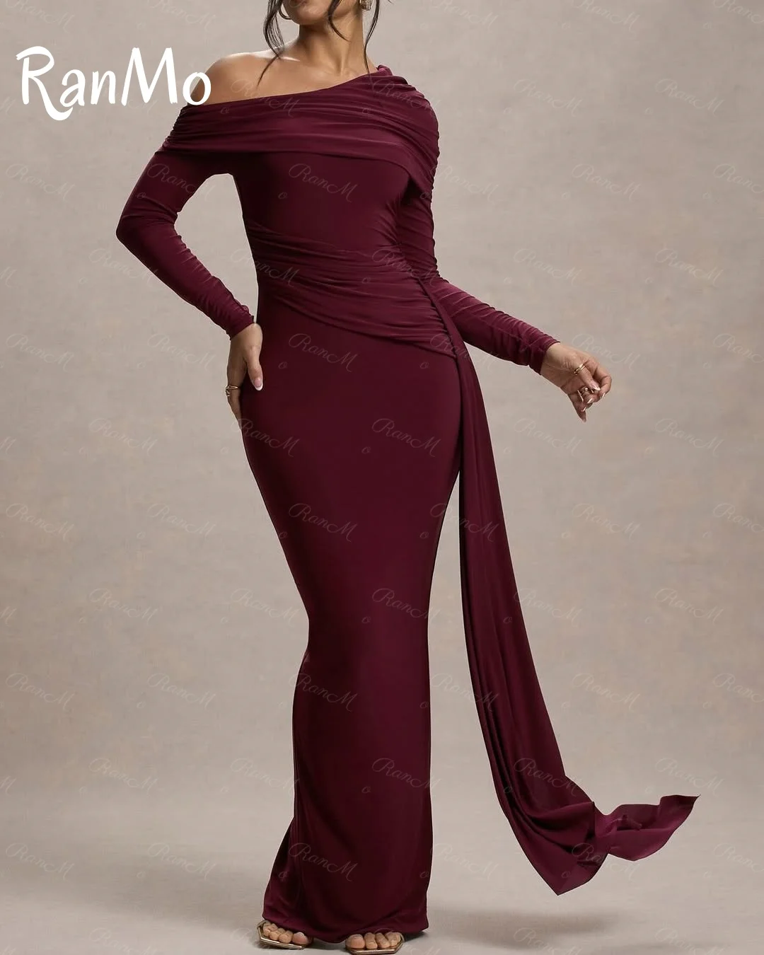 Ranmo Customized Classic Burgundy One Shoulder Evening Dress High Quality Jersey Prom Dresses Temperament Bespoke Occasion Gowns