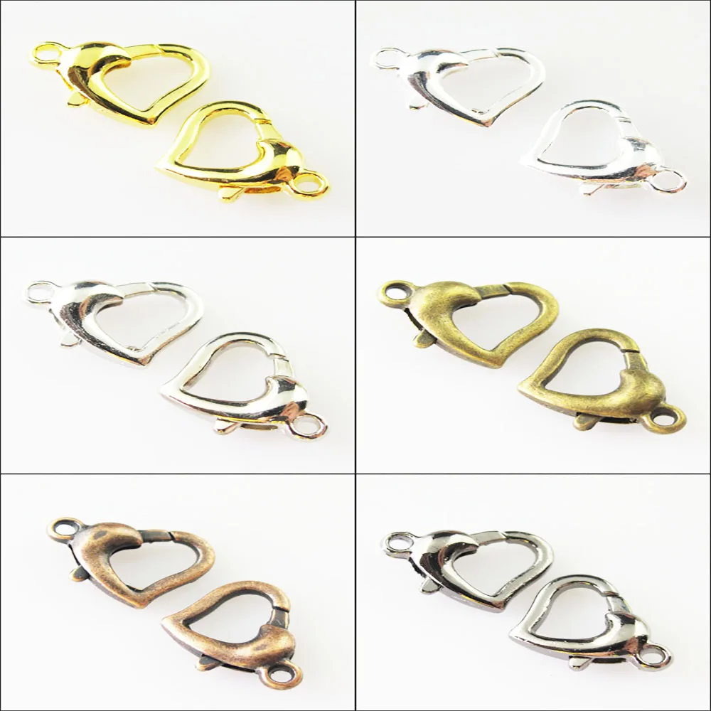 Free Shipping 15Pcs Heart Lobster Clasps Connectors Gold Silver Plated Bronze Copper Black Plated 12x14mm