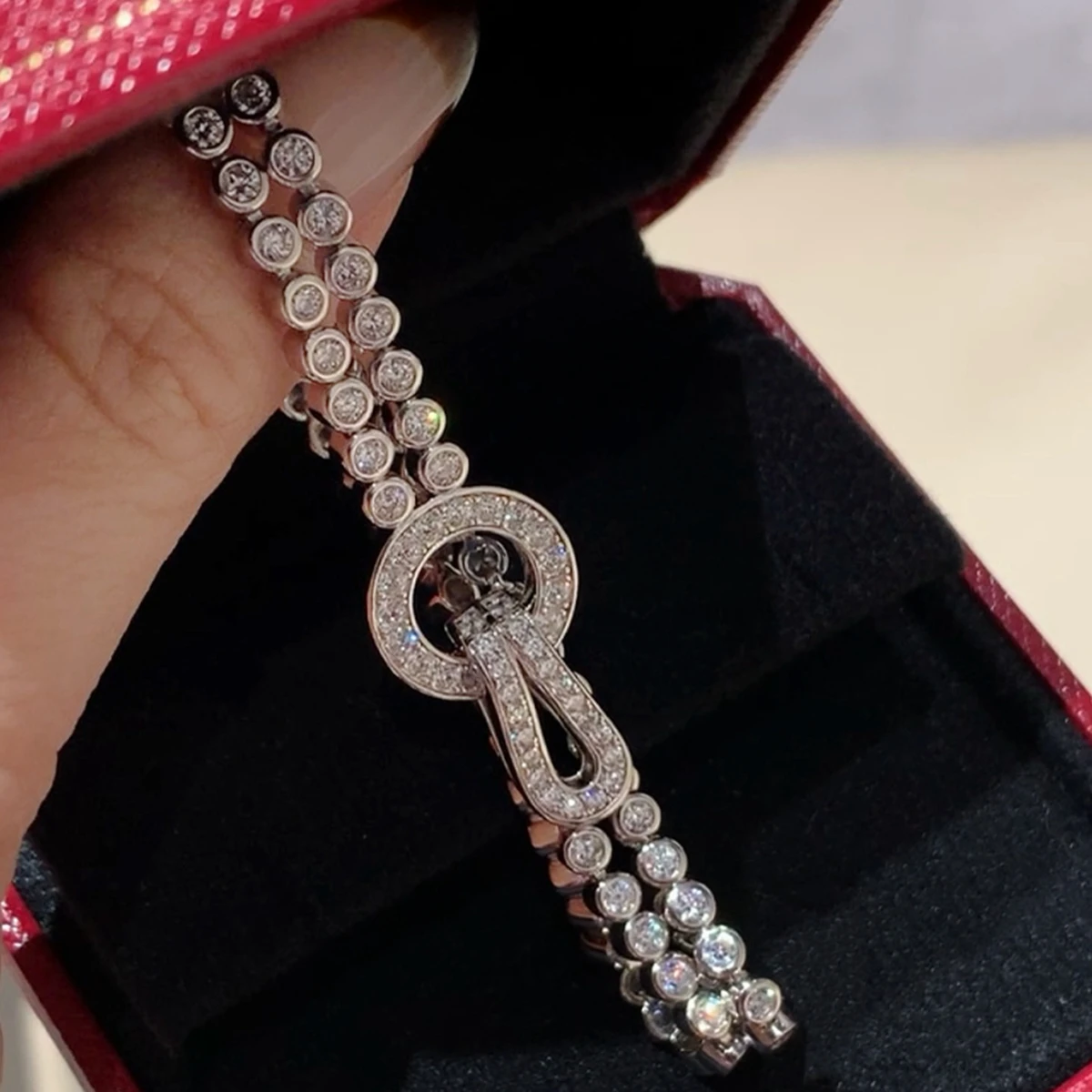 New 925 Sterling Silver Round Zircon High Carbon Diamond Double Chain Tennis Bracelet Luxury Designer Fine Jewelry Wedding view 3