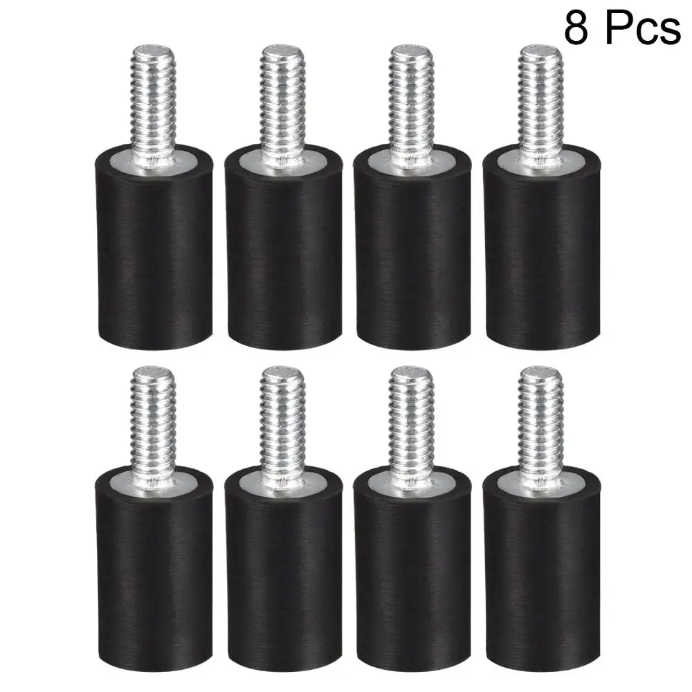 Weiyi 8pcs M4/6 D15 Thread Male Female Rubber Mounts Cylindrical Vibration Isolators Shock Absorber Black Plated Zinc