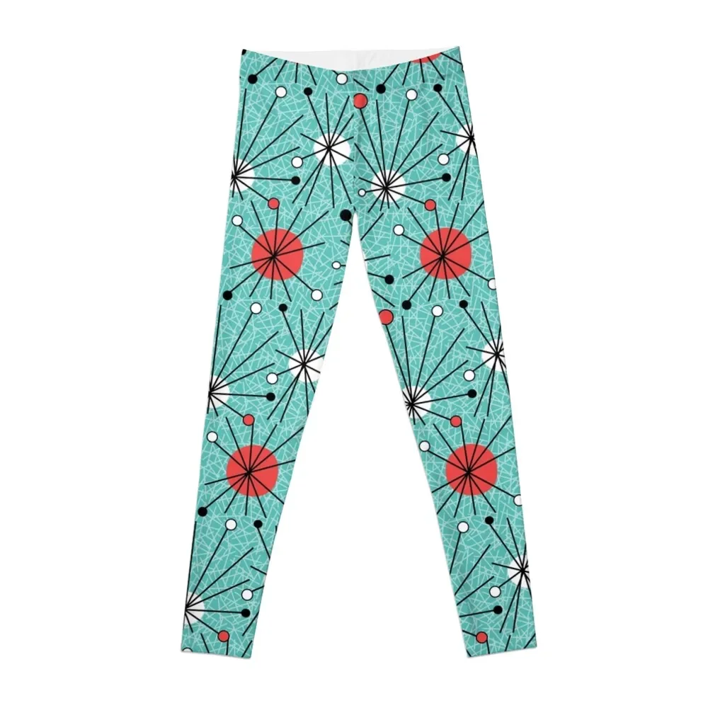 

Mid Century Aqua Orange Leggings sporty woman gym Women's tights sportswear gym trousers Womens Leggings