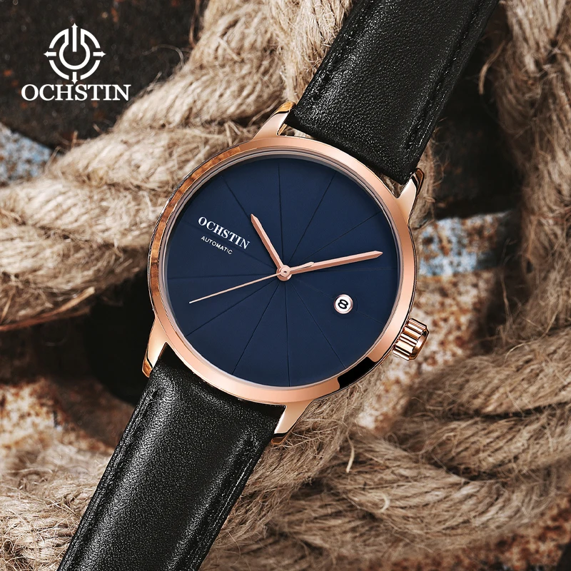 OCHSTIN Man Self‑winding Automatic Mechanical Wristwatch Men Classic Master Collection Soft Genuine Leather Band Timepiece
