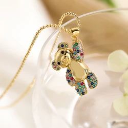 INS Design Happy Bear Pendant Necklaces For Womon,Vintage Cubic Zirconia Accessories, Stainless Steel Chain Jewelry