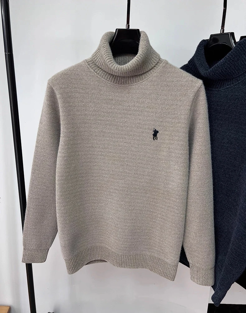 High end brand velvet sweater men's new fashion designer exquisite pony golf embroidery winter warm high neck knitted pullover