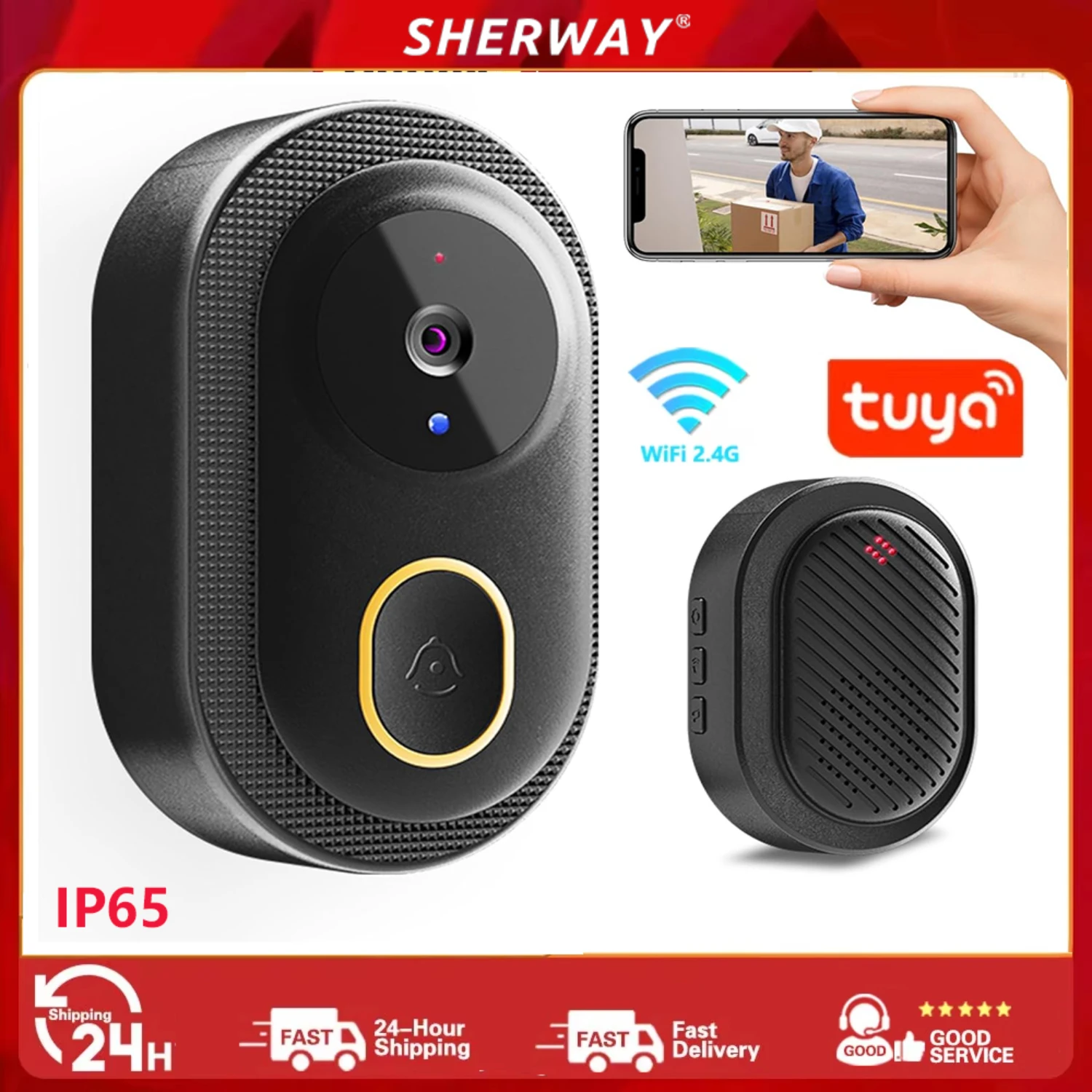 wifi 1080p hd camera de video campainha ip65 a prova dagua intercomunicador de voz visao noturna infravermelha camera de seguranca interna externa tuya24g 01