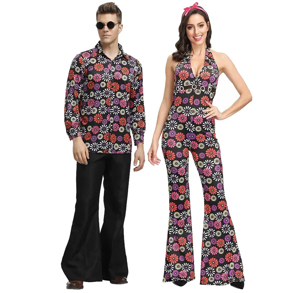 

Adult Party 60s 70s Hippie Couples Cosplay Costume Halloween Music Festival Disco Performance Dancing Suit Rock Fancy Dress