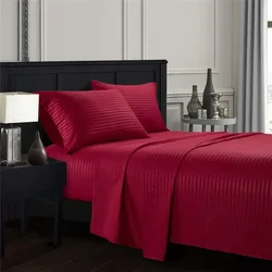 Embossed Brushed Stripe 3/4 Pieces Bed Set Flat Sheet Fitted Sheet Pillowcase Bedding Set for Twin Full Queen King Pillow Sham