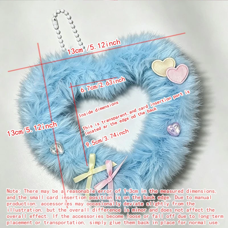 Fluffy Heart Photocard Holder 3 Inch Clear PVC Window Polaroid Photo Display Frame Bow Decor Hollow Plush Border Bead Chain Charm Card Protective Shell Kpop Fan Merchandise Collectible Card Display Ornament