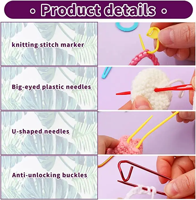 87 Pcs Crochet Kit for Beginners, Crochet Starter Kit, Crochet Needles Set with 12 Yarn Balls Plastic Sewing Needles Stitch Mark