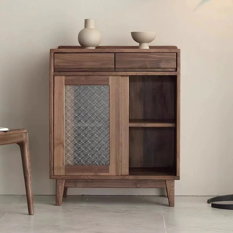 

Black walnut dining side cabinet small apartment living room wall tea cabinet