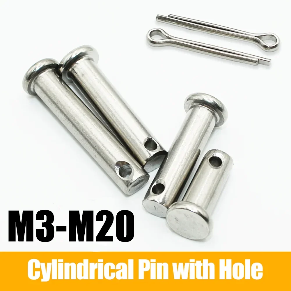 With Hole Pin Shaft Cotter Pin Set M3 M4 M5 M6 M8 M10 M12 M14 M16 M20 Stainless Steel Flat Head Cylindrical Pin Positioning Pin